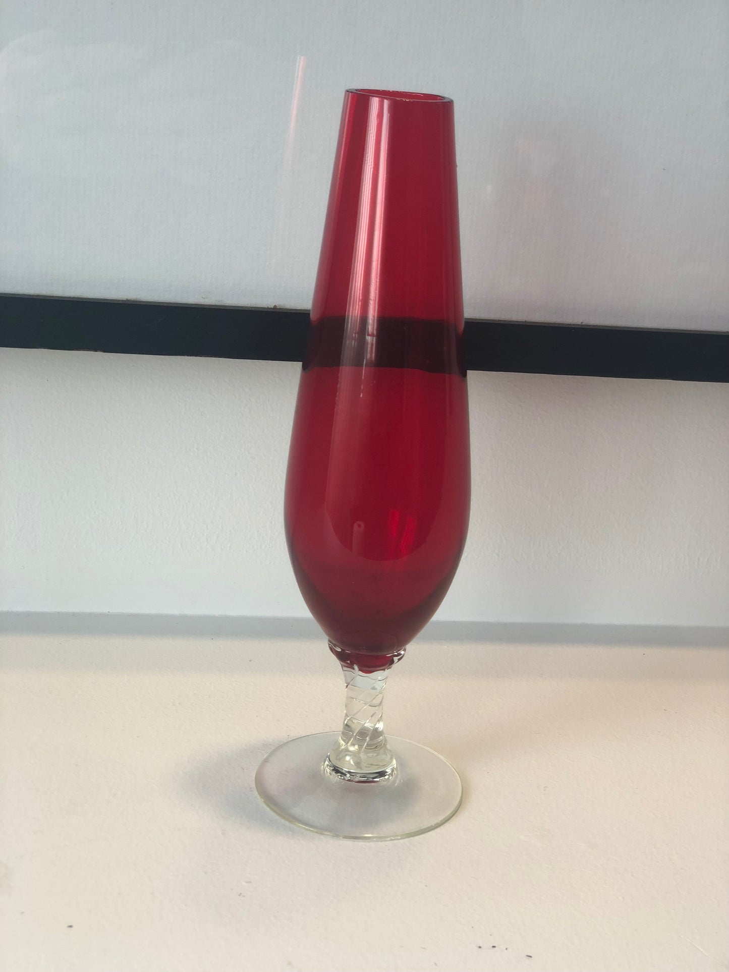 Tapered deep red glass vase