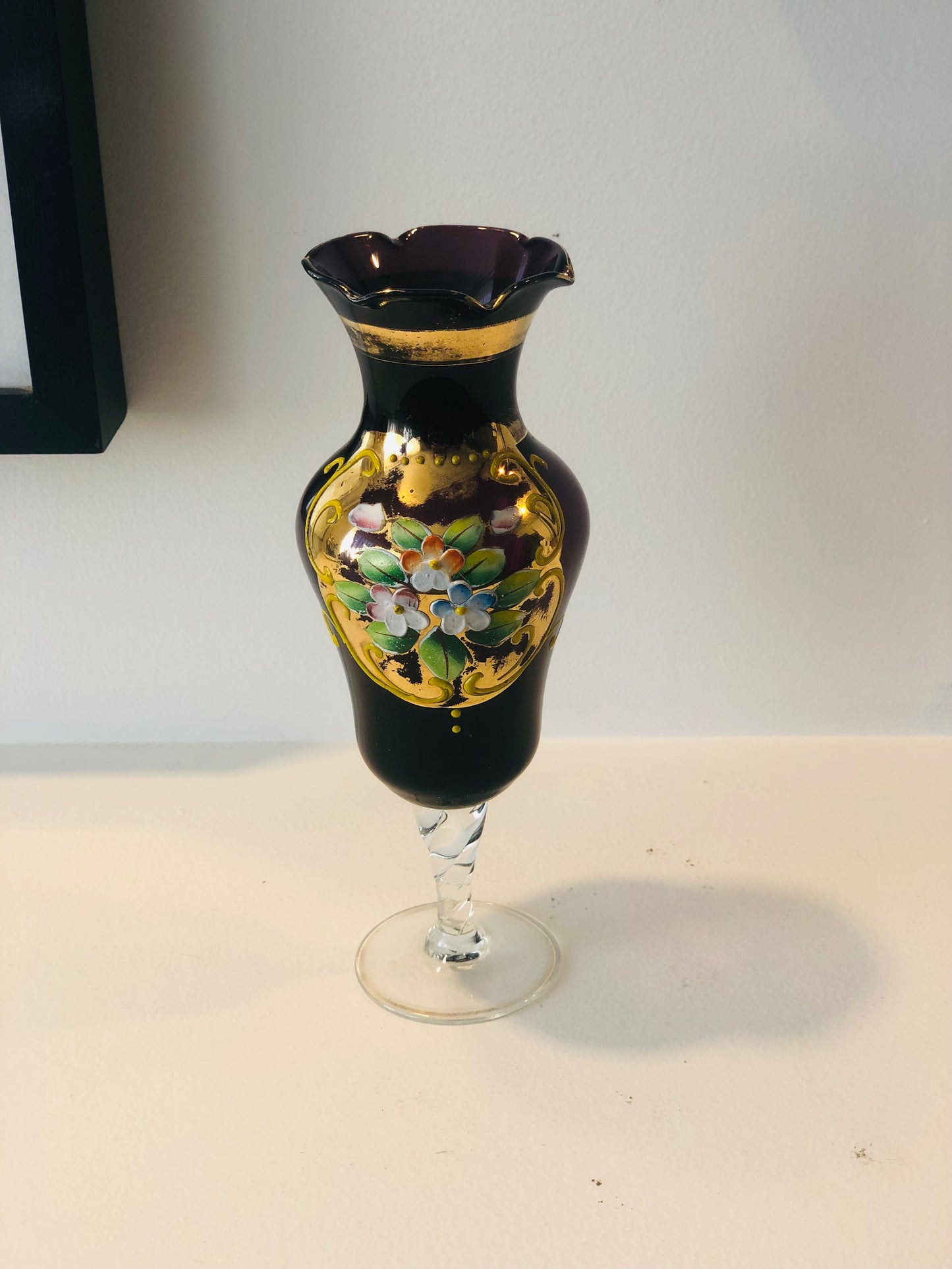 Purple Hand Painted Venetian Glass Vase
