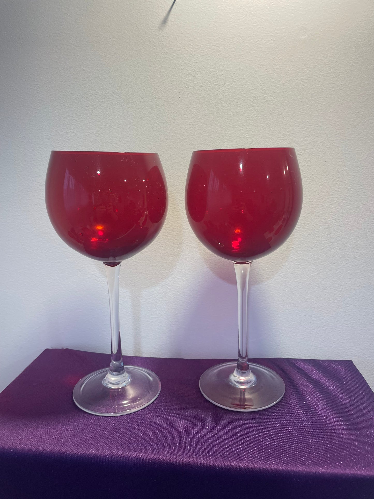 Pair of Deep Red Stemmed Glasses