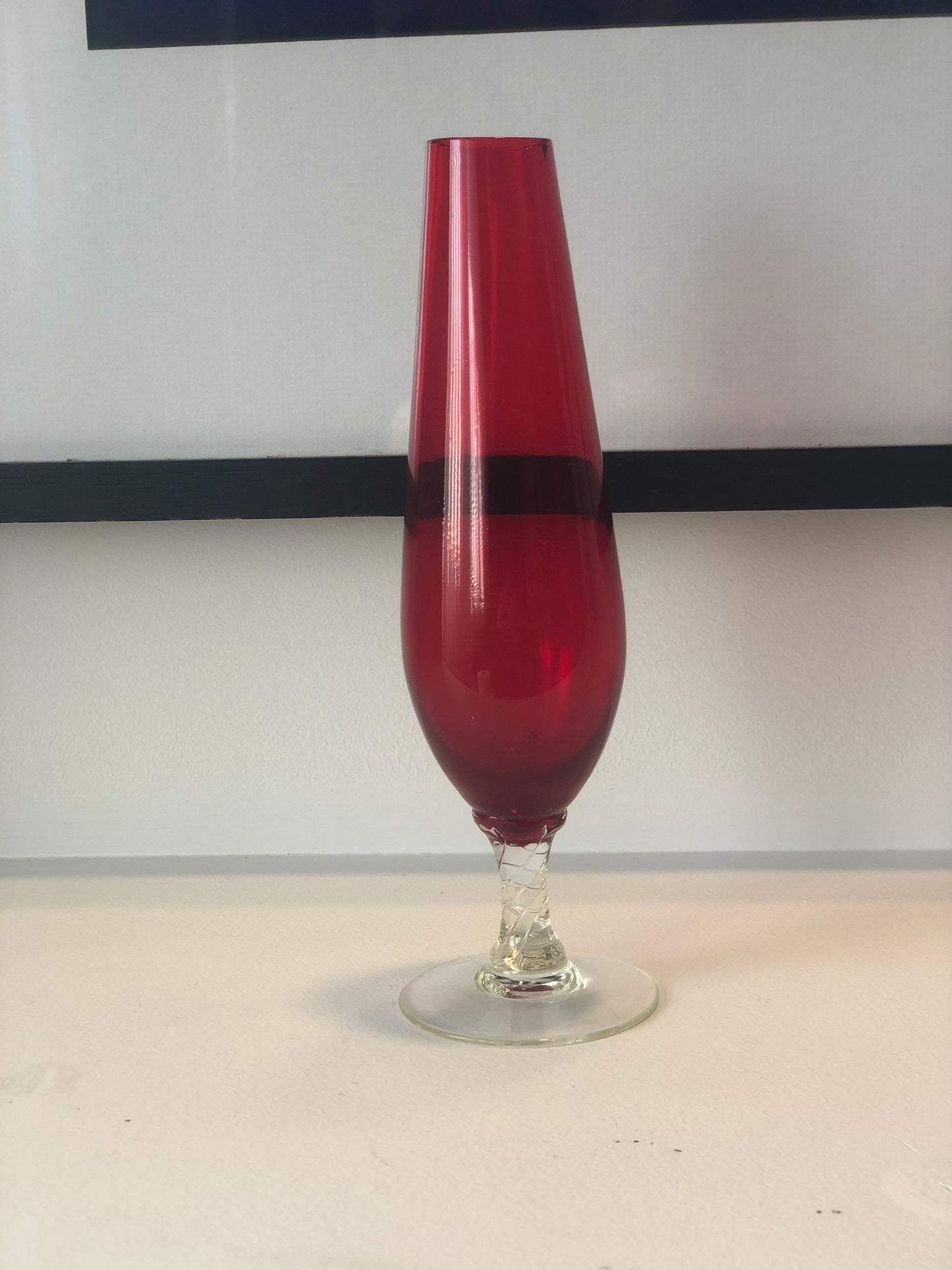 Tapered deep red glass vase