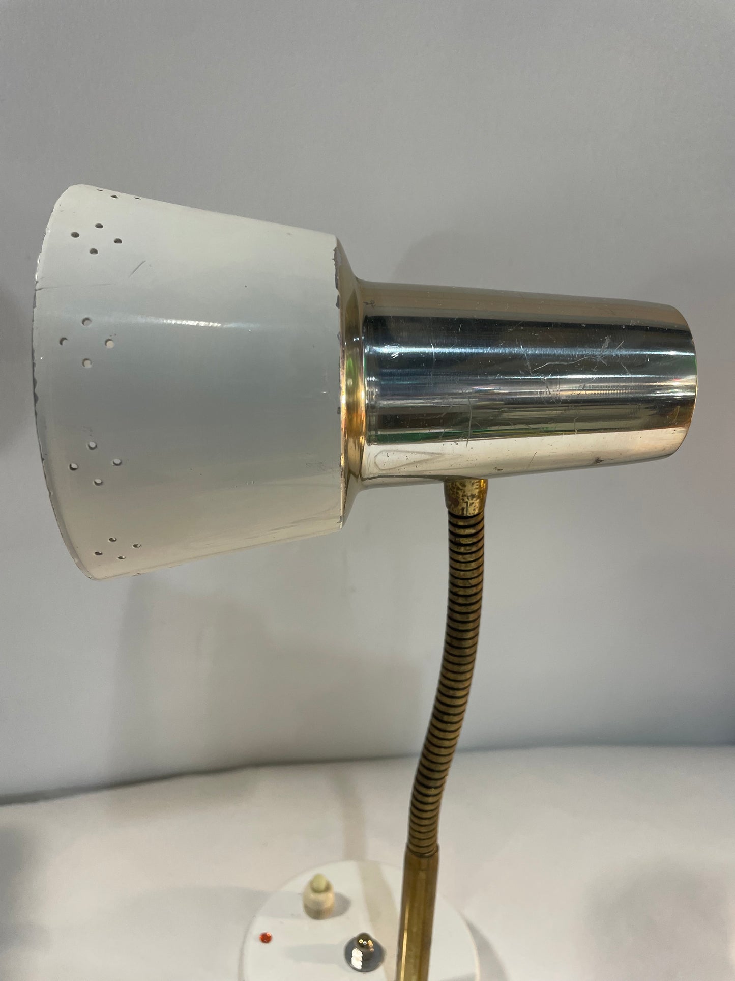 White and Gold metal Gooseneck Lamp