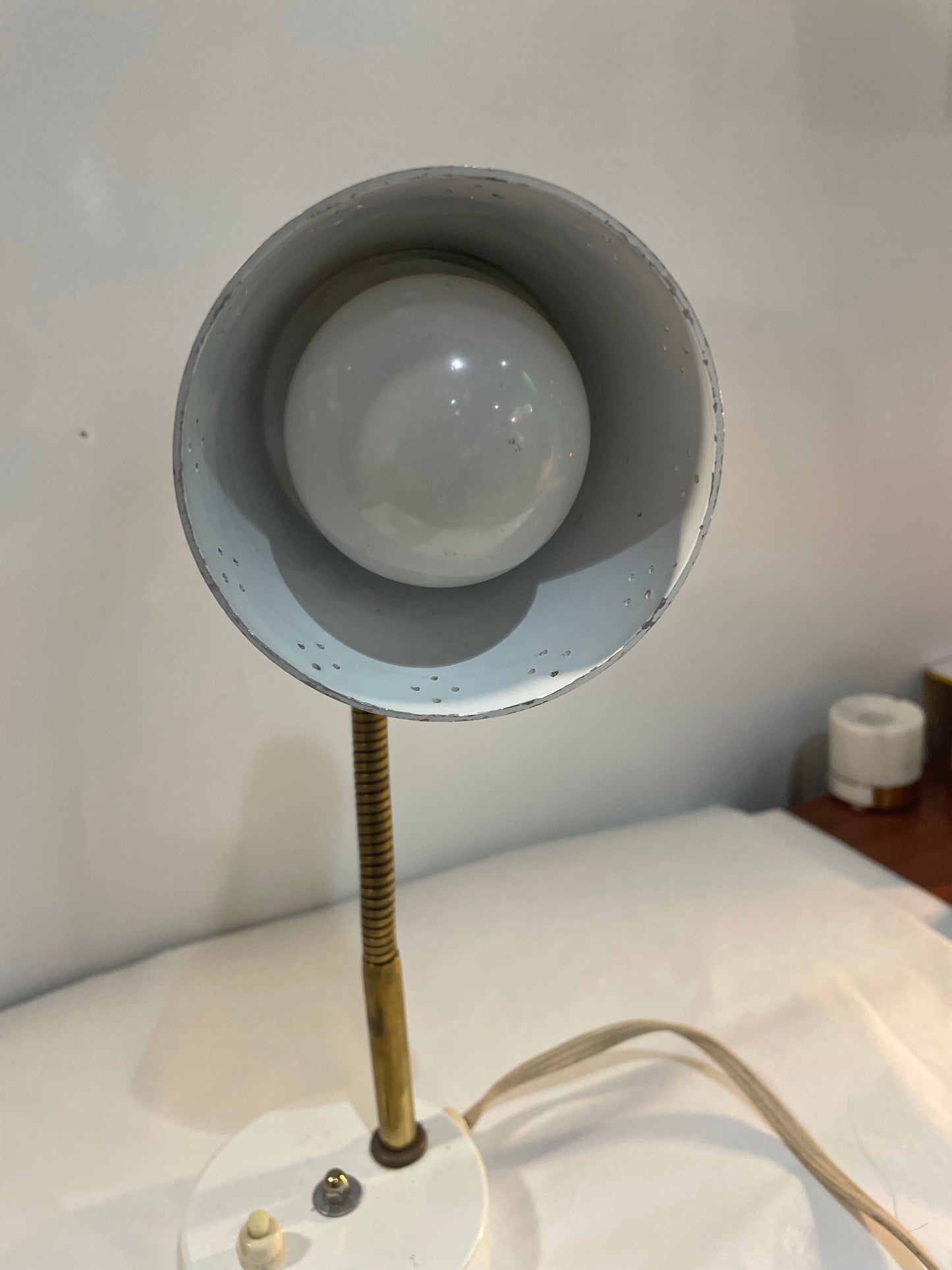 White and Gold metal Gooseneck Lamp