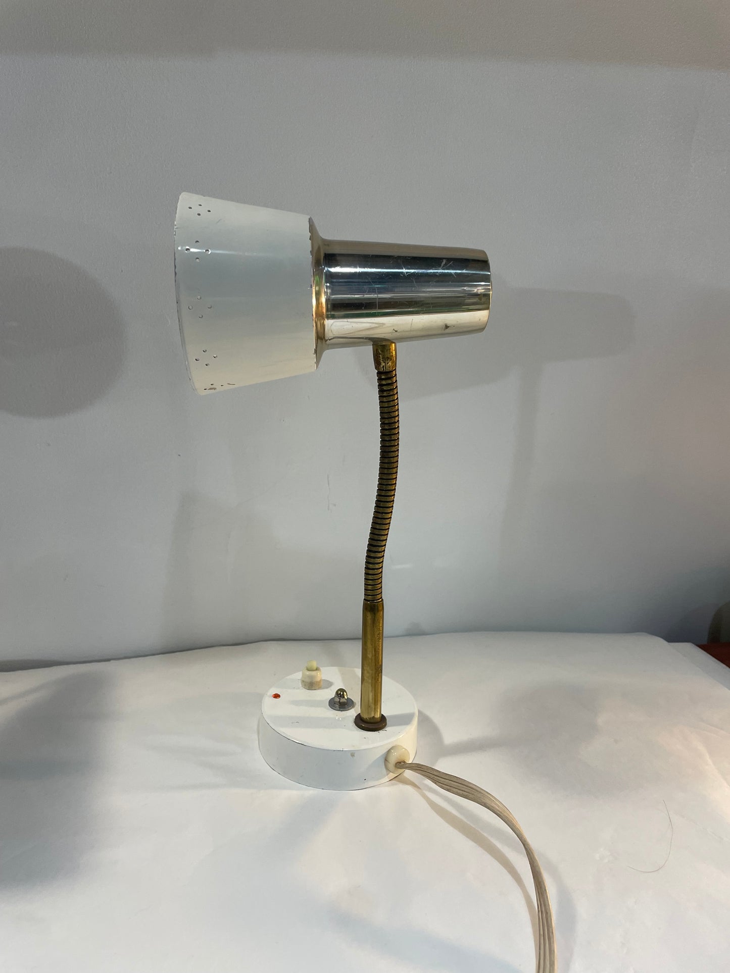 White and Gold metal Gooseneck Lamp