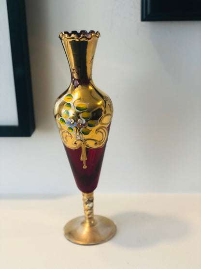 Tall Gold and Red Venetian Glass Vase