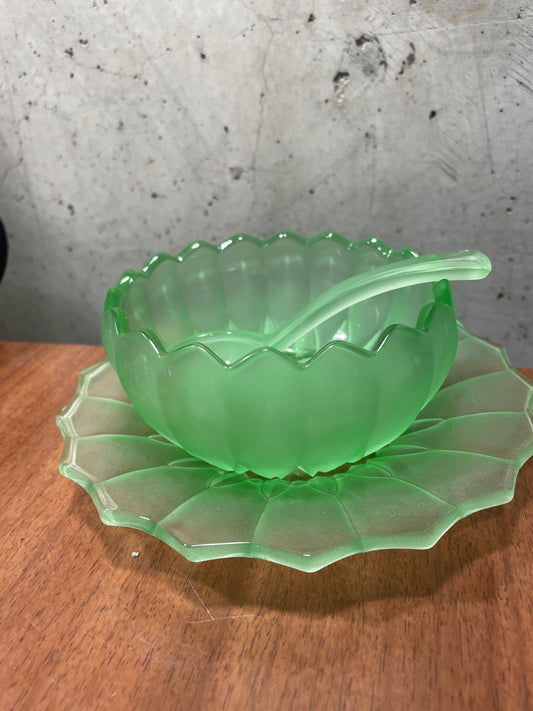 Depression Glass Plate, Bowl and Spoon