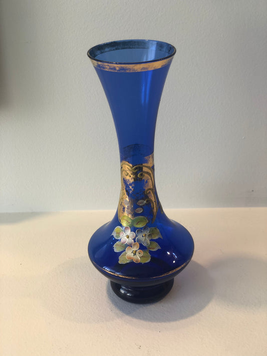 Bright blue hand painted Venetian Vase