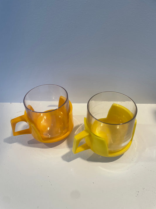 Yellow and Orange Plastic Bodum Style Mugs