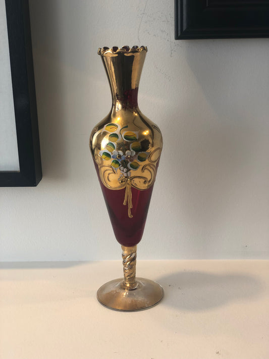 Tall Gold and Red Venetian Glass Vase