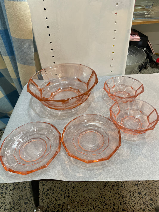 Pink Depression Glass Serving Set