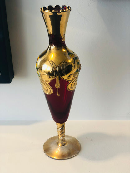 Tall Gold and Red Venetian Glass Vase