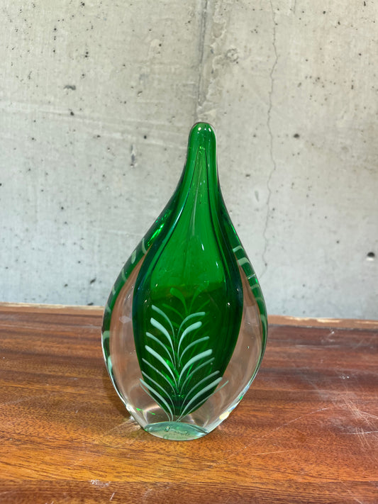 Green Glass Teardrop Paperweight