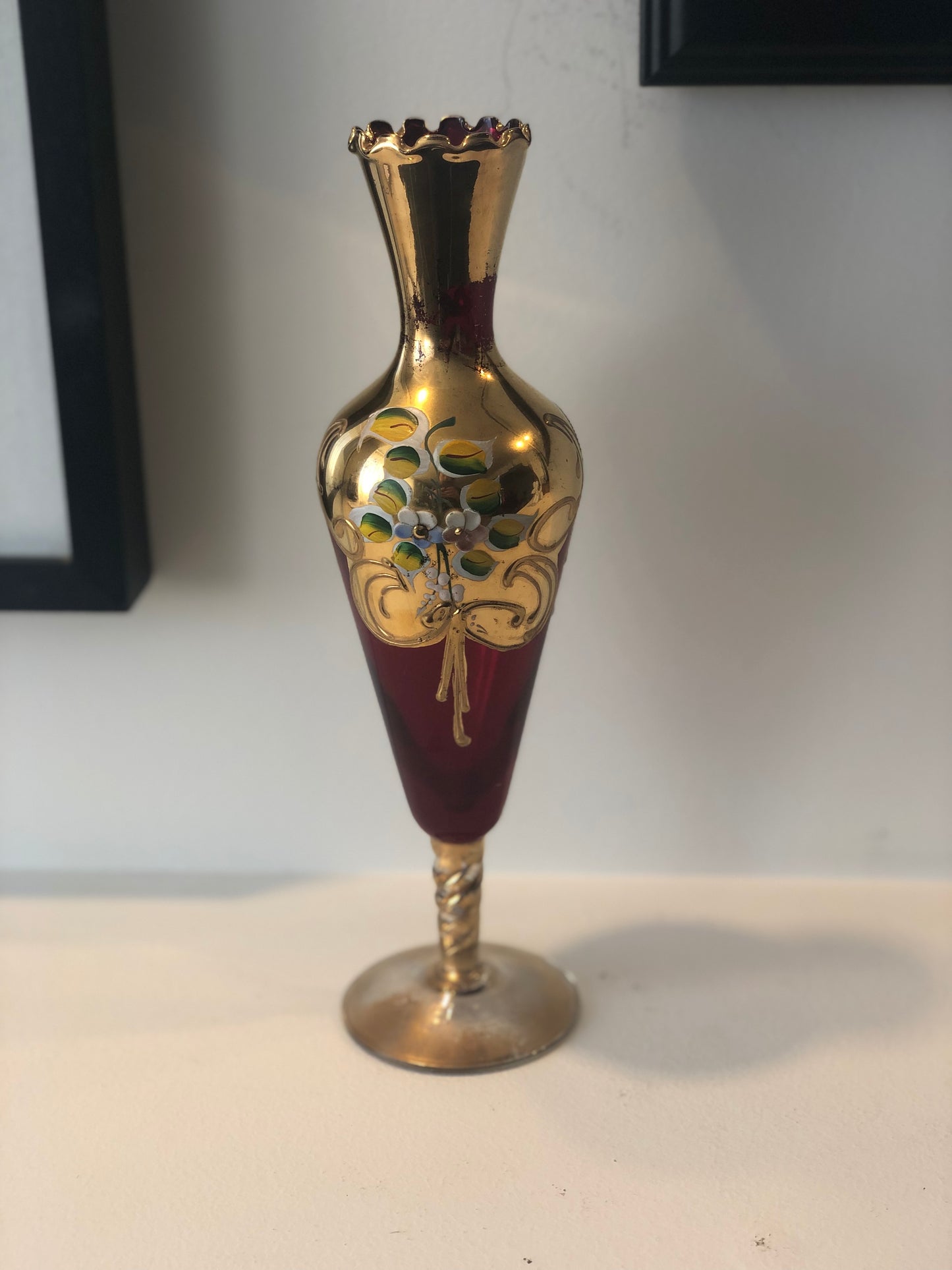 Tall Gold and Red Venetian Glass Vase