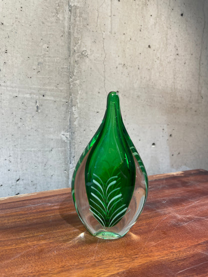 Green Glass Teardrop Paperweight