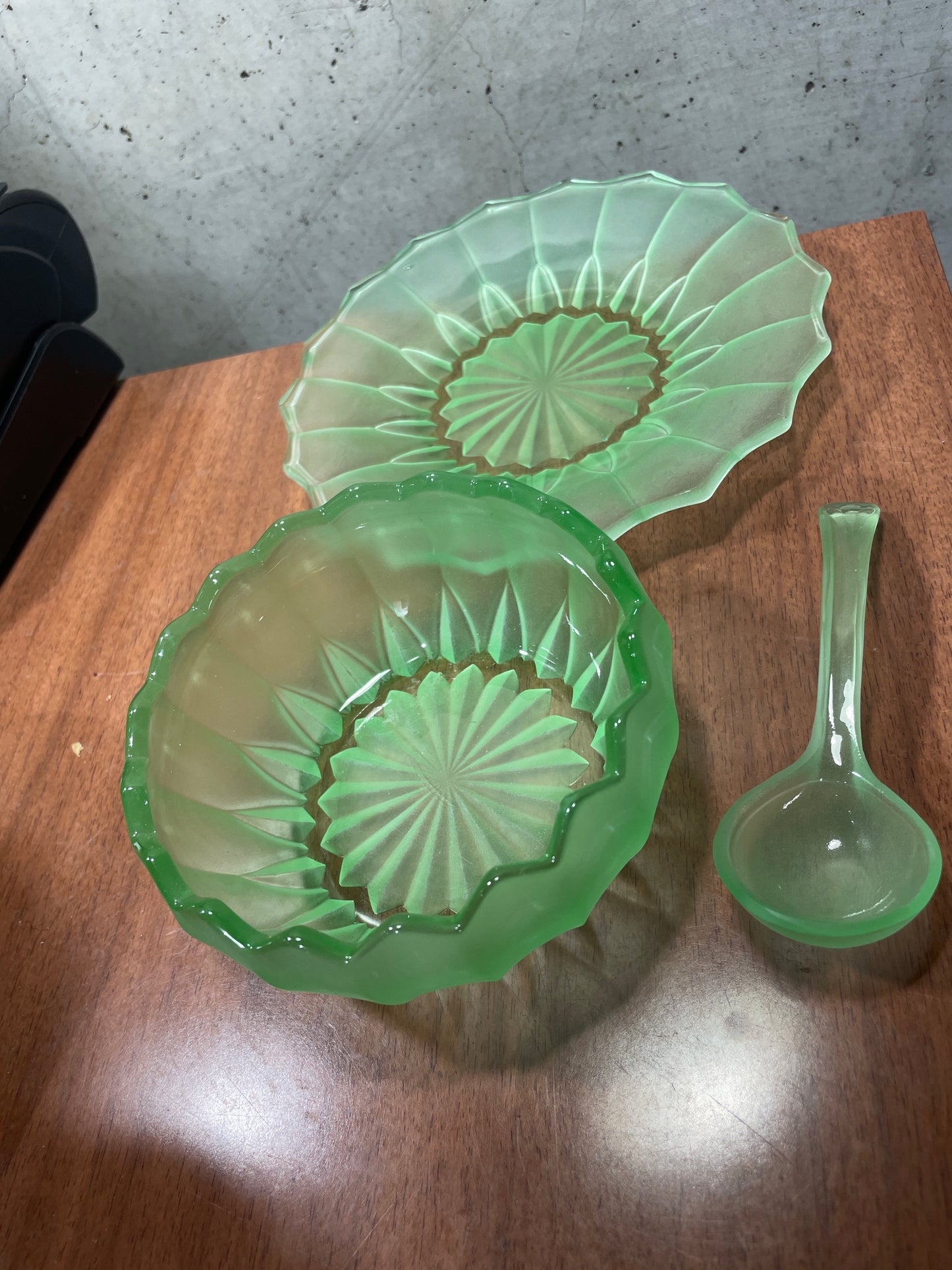 Depression Glass Plate, Bowl and Spoon