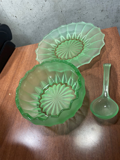 Depression Glass Plate, Bowl and Spoon