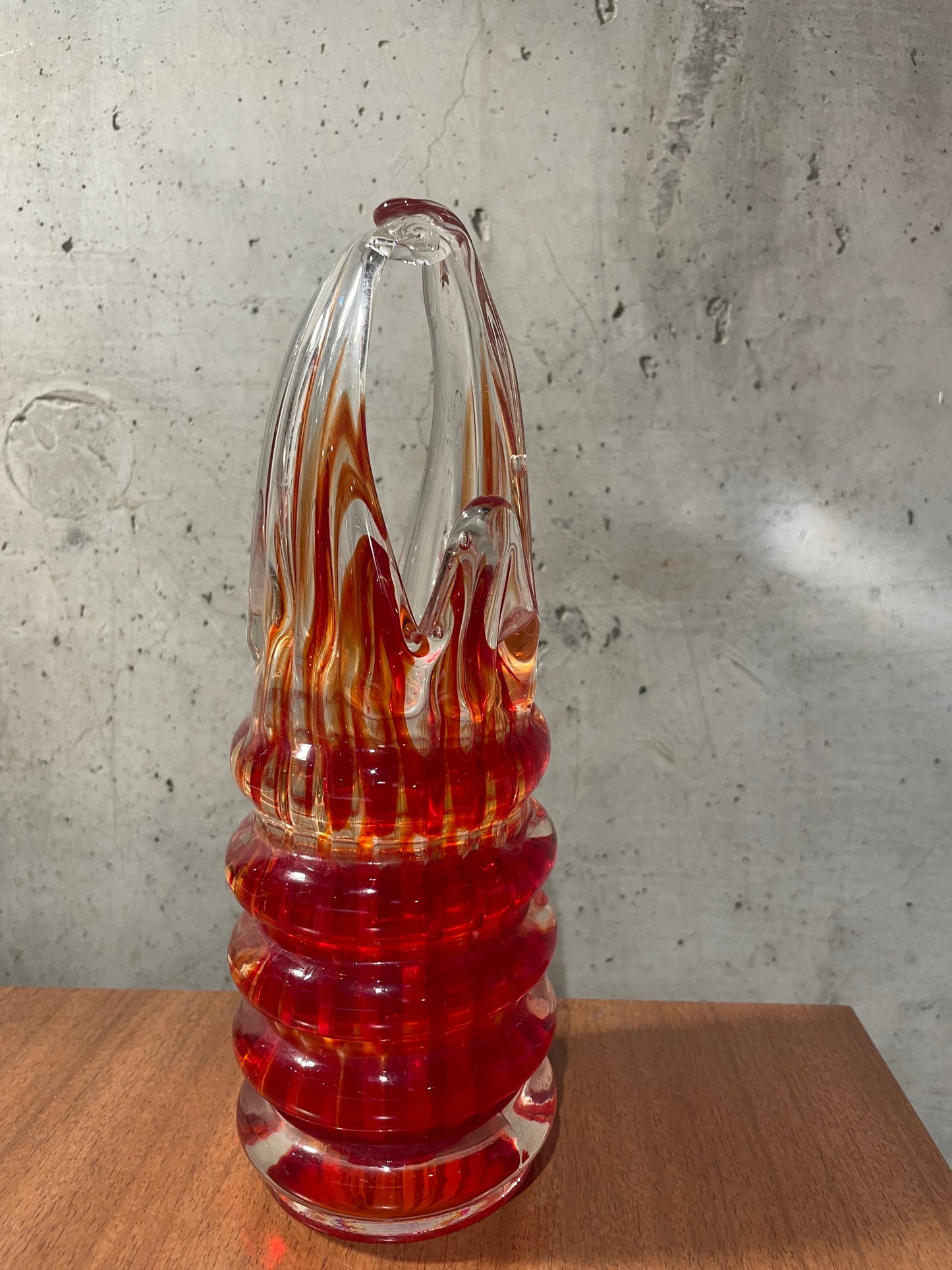 Stunning Firey Red Art Glass Basket Vase