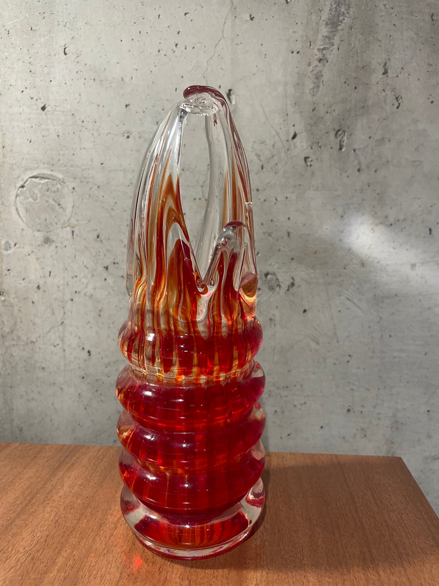 Stunning Firey Red Art Glass Basket Vase