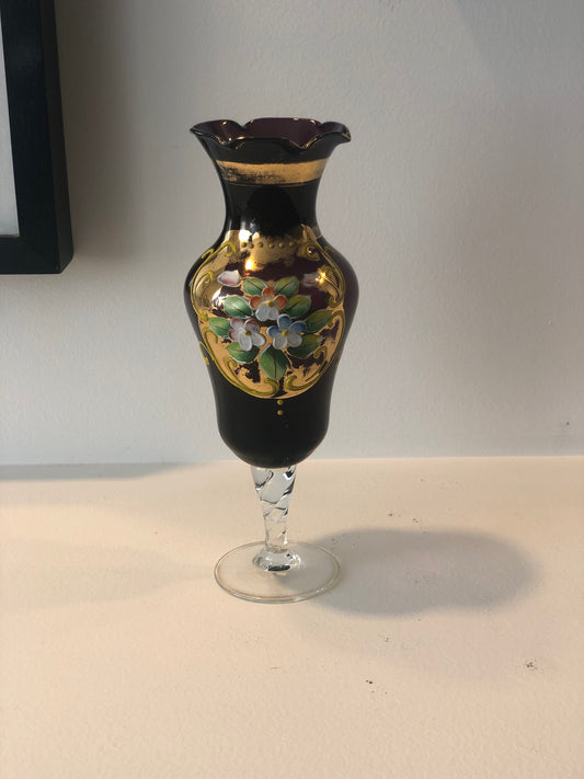 Purple Hand Painted Venetian Glass Vase