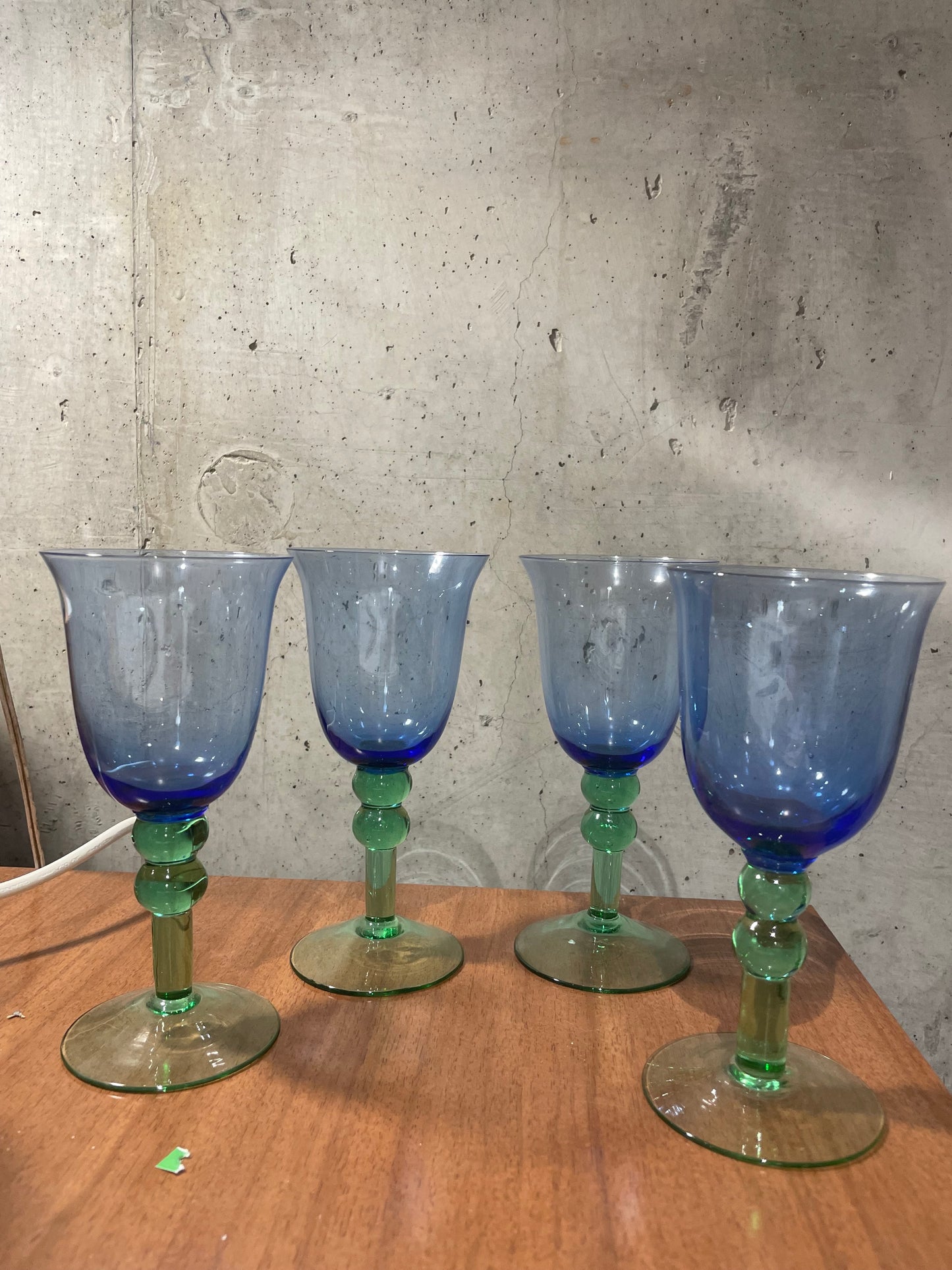 Set of 4 Blue and Green Wine Glasses