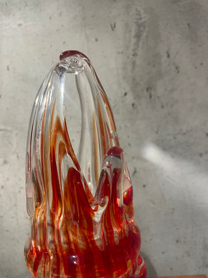 Stunning Firey Red Art Glass Basket Vase