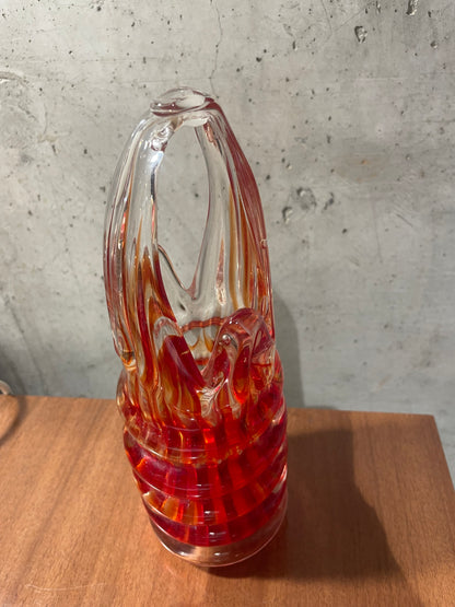 Stunning Firey Red Art Glass Basket Vase