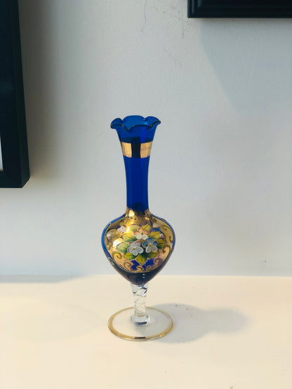 Bright Blue Hand painted Venetian Bud Vase