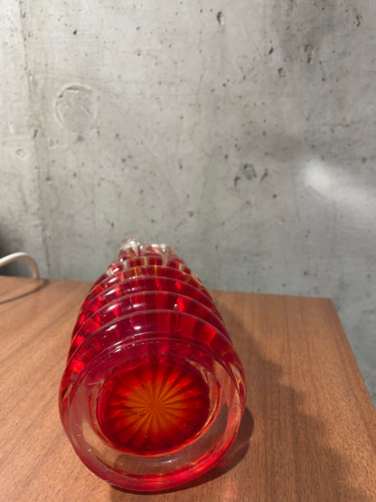 Stunning Firey Red Art Glass Basket Vase