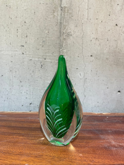 Green Glass Teardrop Paperweight