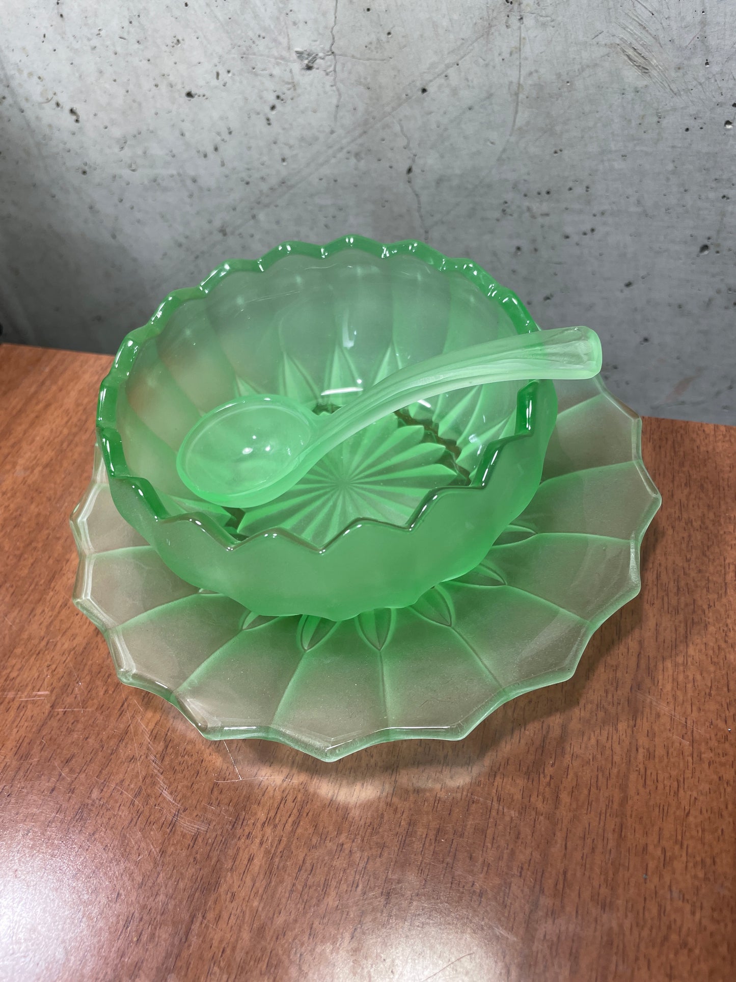 Depression Glass Plate, Bowl and Spoon