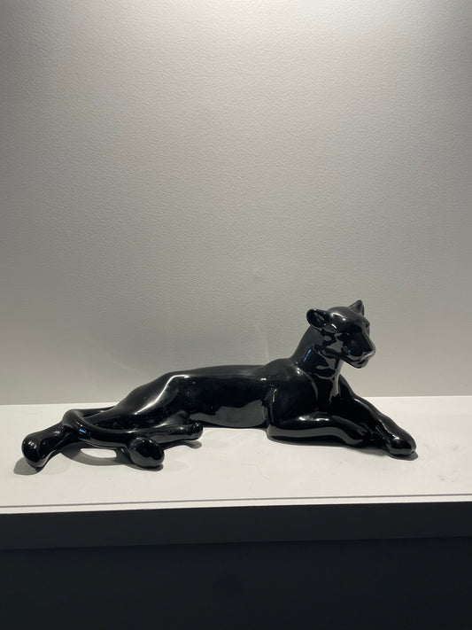 Reclining Black Ceramic Panther