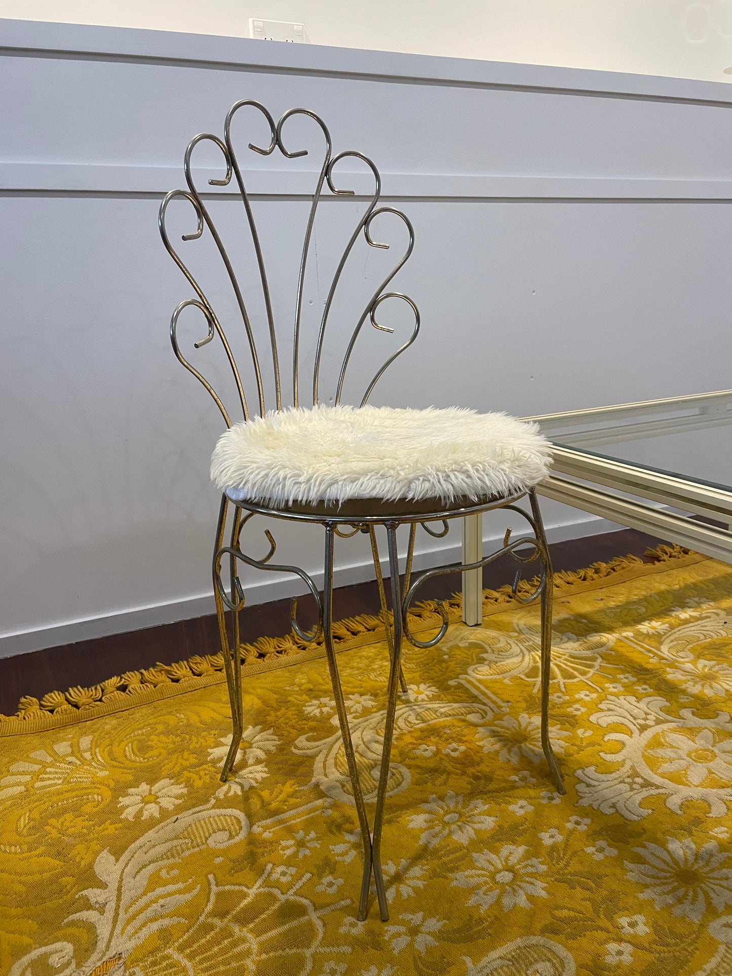 Gold and Sheepskin Vanity Chair