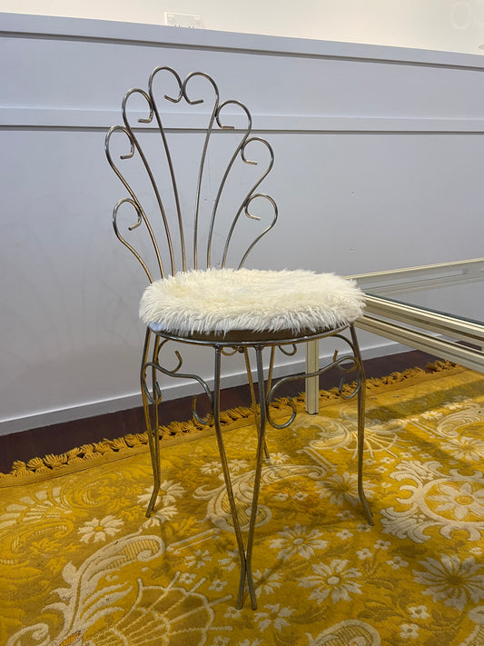 Gold and Sheepskin Vanity Chair