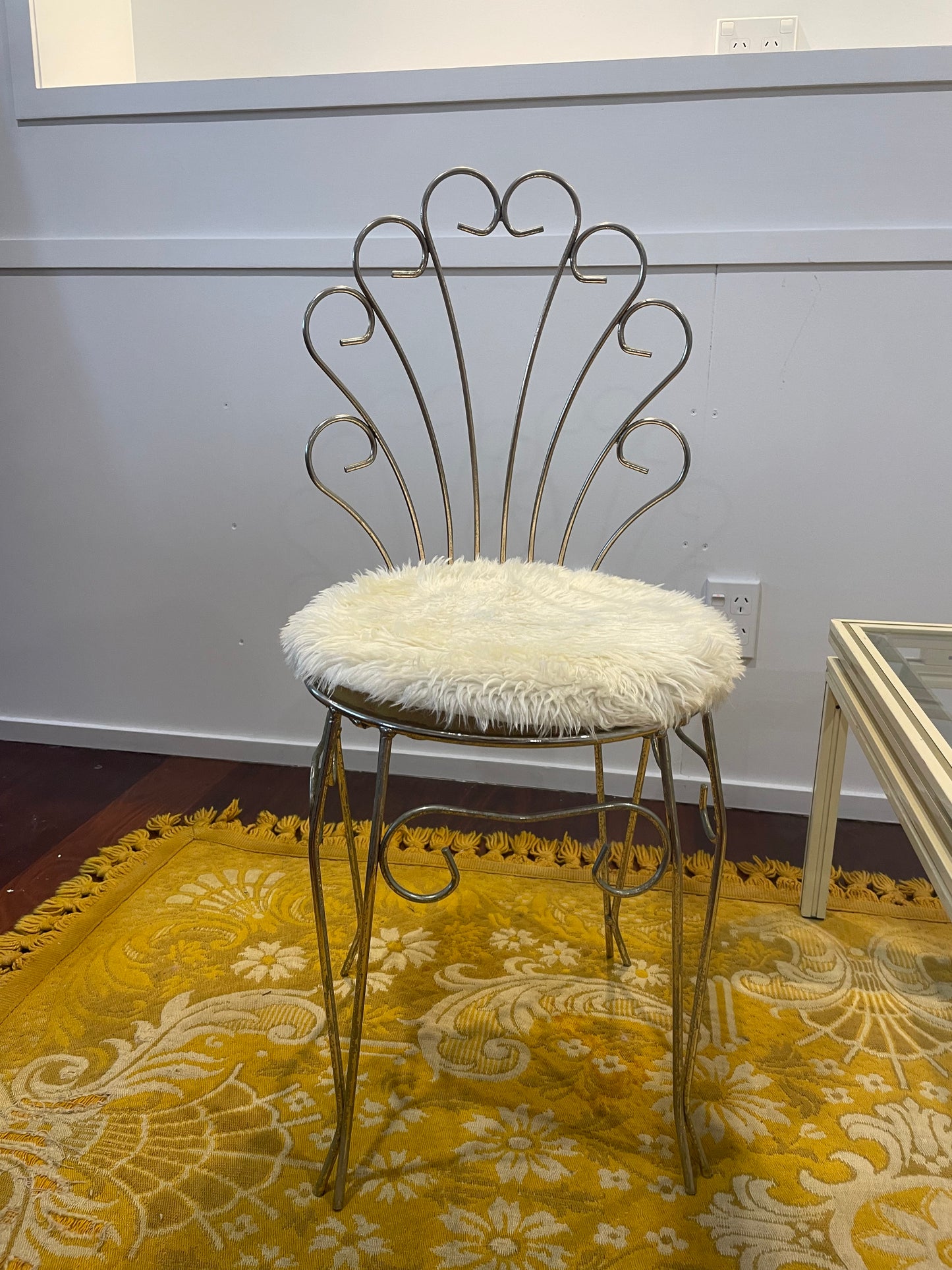 Gold and Sheepskin Vanity Chair