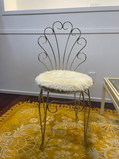 Gold and Sheepskin Vanity Chair