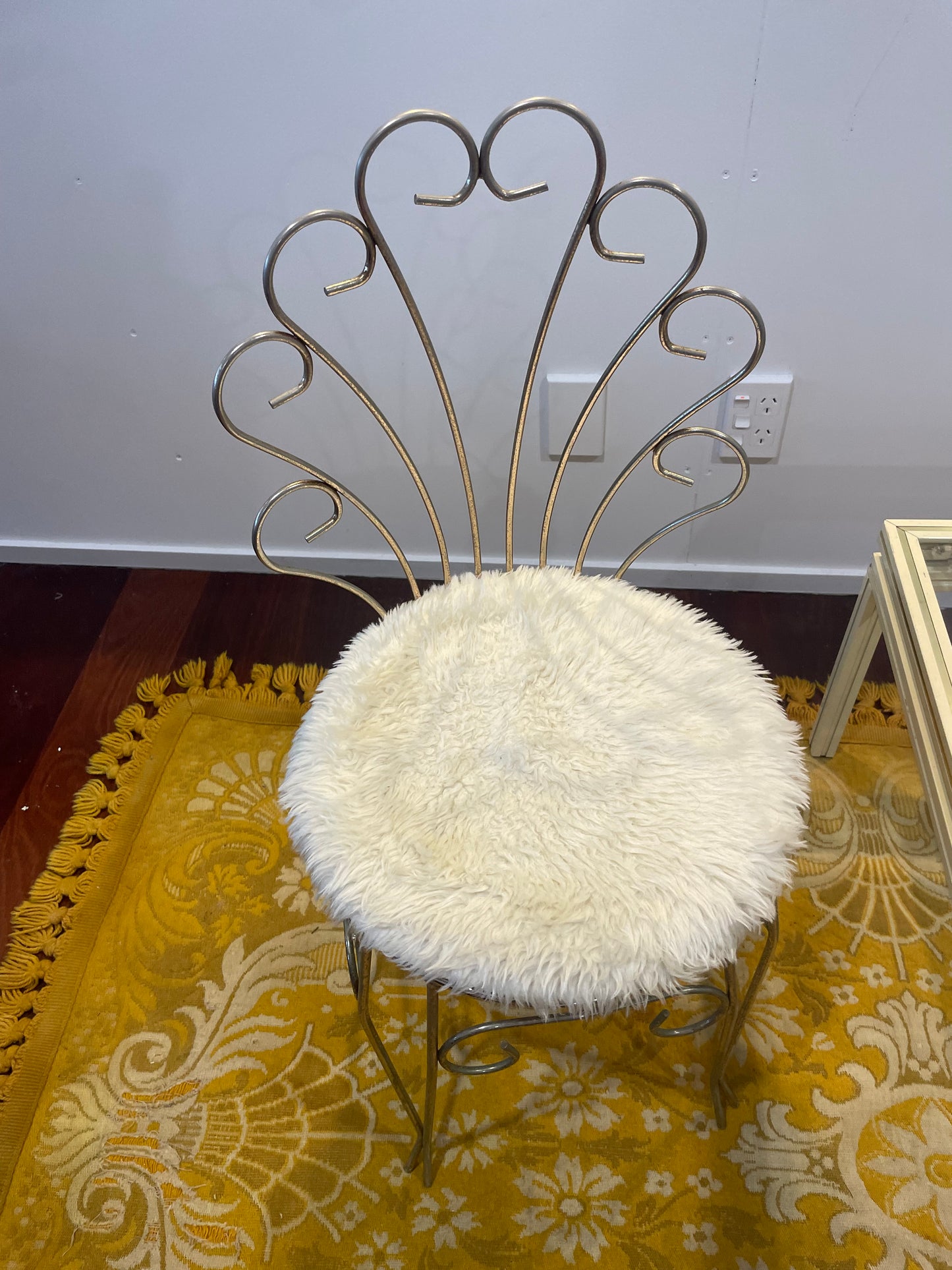 Gold and Sheepskin Vanity Chair