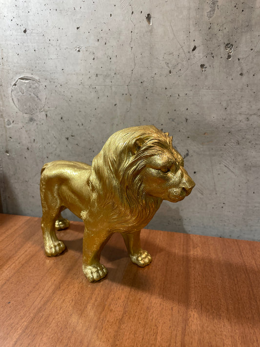 Gold Painted Resin Lion Statue