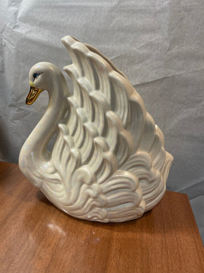 Iridescent Ceramic Swan Planter/Vase