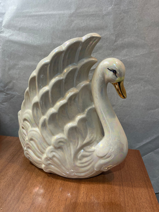 Iridescent Ceramic Swan Planter/Vase