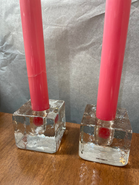 Swedish Block Glass Candle Holders