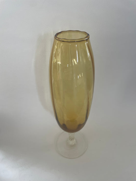 Tall Amber Glass Footed Vase