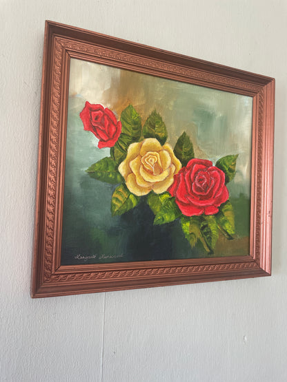 Original Vintage Oil of Roses